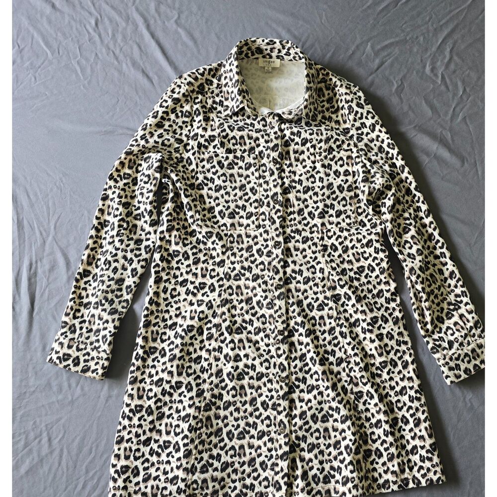 Umgee Leopard Animal Print Button Down Collar Shirt Dress Medium